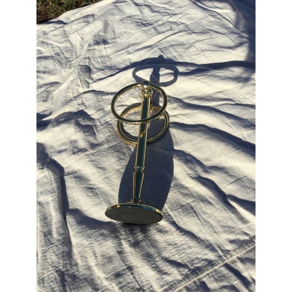 Vtg brass counter towel stand holder circle bathroom 12” gold farmhouse country - Picture 6 of 11